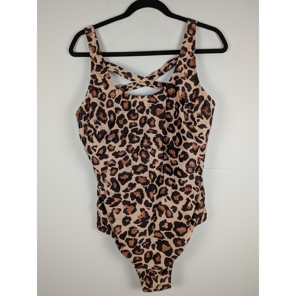 Women's XL One Piece Swimsuit Cheetah Print Straps Unbranded